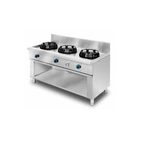 Cocina wok de pie, encimera con agua, 3 quemadores de 14 Kw