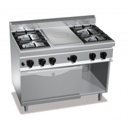 Cocina a gas 4 fuegos + coup de feu con horno a gas GN 1/1 - Berto's Macros 700