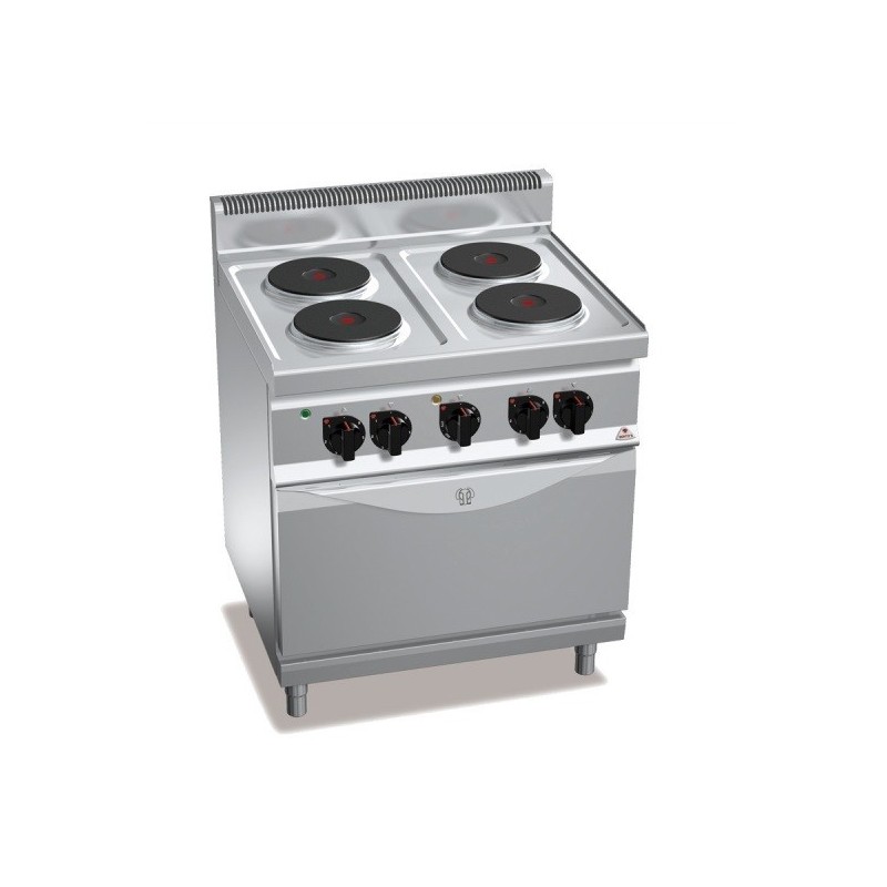 Cocina eléctrica con horno multifunción y 4 placas de cocción -Berto's  Placa cocción redonda
