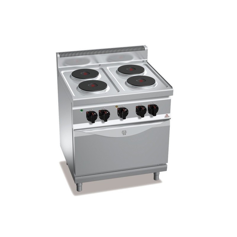 COCINA VITROCERAMICA 4 FUEGOS 4X2,5kWS CON HORNO GN 2/1 400V BERTO´S MOD  E7P4M/VTR+FE