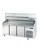 Mesa refrigerada para preparación de pizzas, ensaladas, fast food, con cubetas para ingredientes